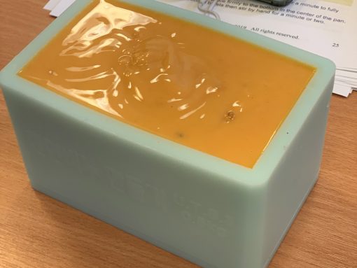 Melted liquid soap base in a mould.